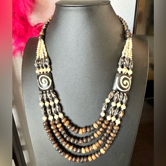 Artisan Nepal Clay Ceramic Beaded Swirl Necklace - Picture 7 of 8